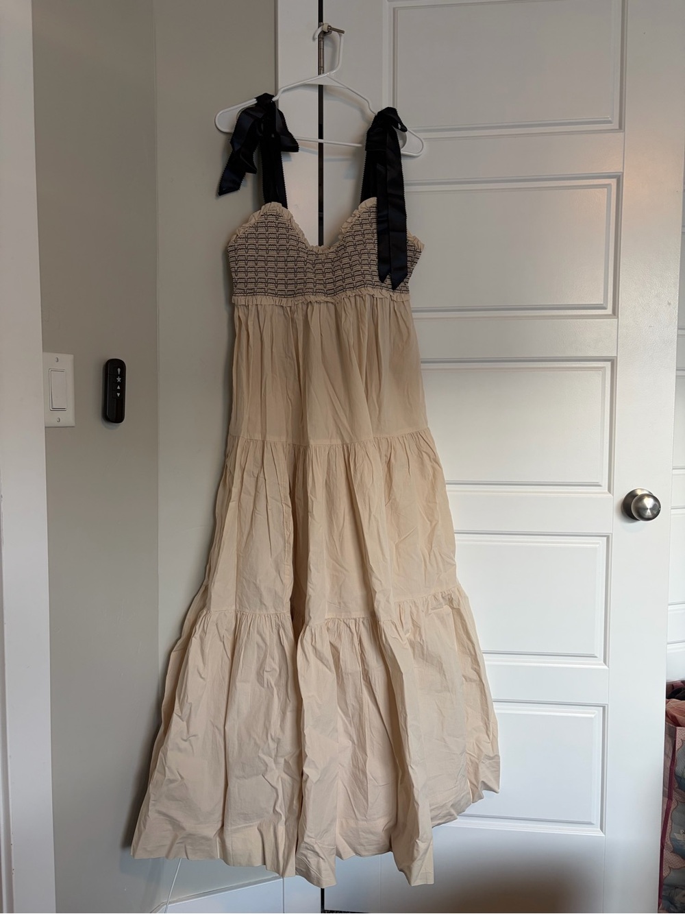 Free People Cream Tiered Maxi Dress with Black Tie Straps